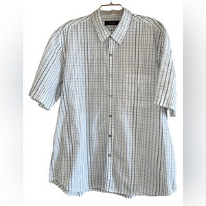 Tasso Elba Short Sleeve Casual Button Down Shirt White Grey Green Check‎ XXL